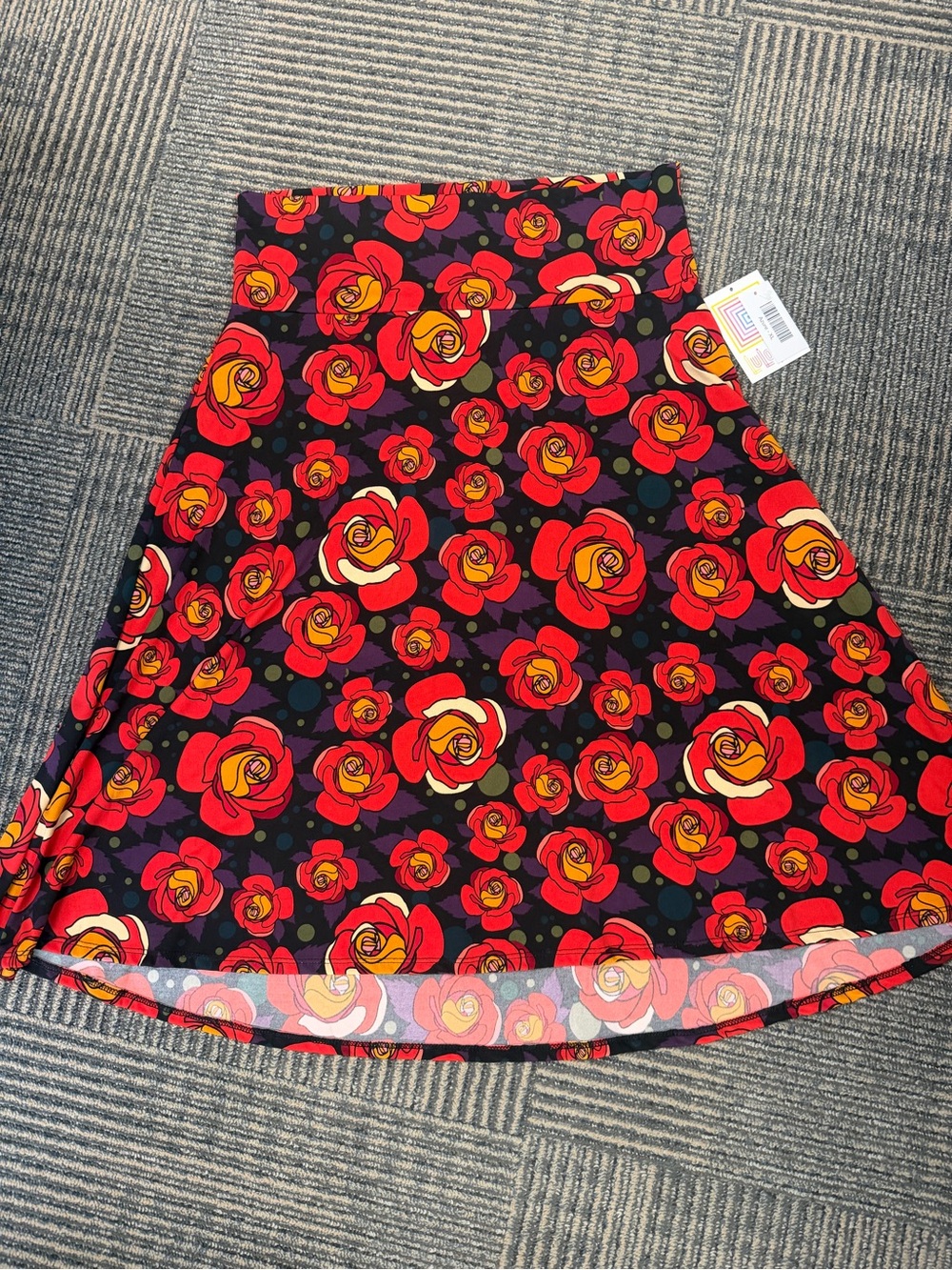 NWT LuLaRoe Azure Red Rose Print Skirt Purple SZ XL